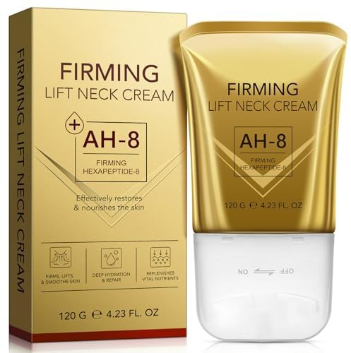 AH-8 Firming Neck Cream for Skin Body Care, 4.23Oz Neck Tightening Cream with Roller, Lifting & Tightening Loose Skin, Reduces Wrinkles and Fine Lines, Facial Moisturizer(Golden)