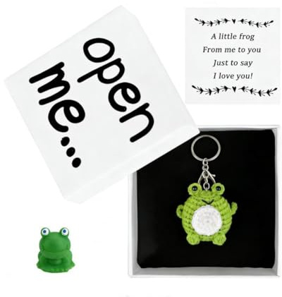 Frog In Open Me Gift Box With Frog Keychain,Positive Frog Gifts, I Love You Gifts For Her Him Pocket Hug Emotional Support Gifts,Cute Handmade Resin Animals Figures Gifts For Girlfriend Boyfriend