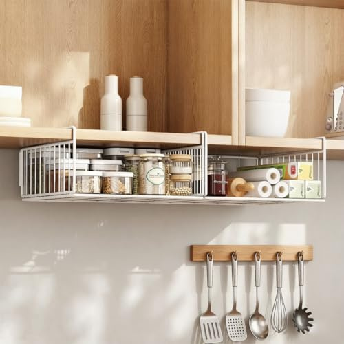 Hovoto Hängekorb Regal Faltbar, 2 Stück Unterregal Aufbewahrungskorb, 32.2*29.6*14.9cm, Metall Korb zum Einhängen, Schrankkörbe für Küche, Büro, Speisekammer, Bad, Schrank