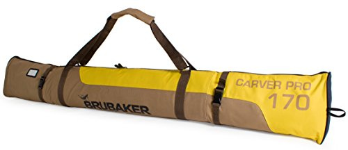 BRUBAKER Skitasche Carver Pro Braun Gelb - Gepolsterter Skisack für 1 Paar Ski und Stöcke - Reißfester Ski Bag - 170 cm
