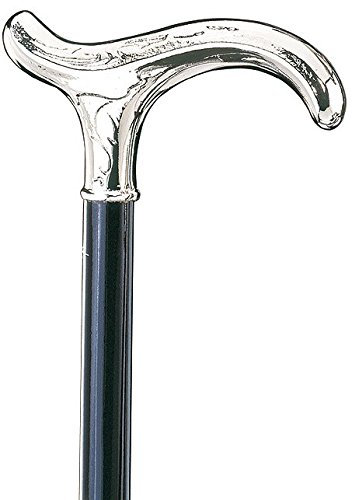 Gehstock Scala, schlanker Derbygriff hochglanzpoliert verchromt, Stock Buche satiniert schwarz 94 cm, inkl. Gummipuffer