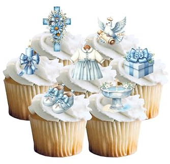 27 Stand Up Edible Wafer Paper Christening Baby Boy Toppers Cake Decorations