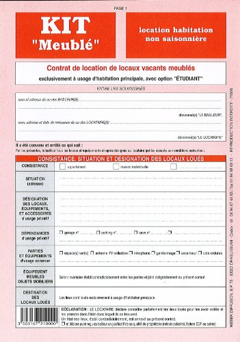 WEBER EDITION 22578 Kit Meublé Non Saisonnier 8f Contrat Inventaire Meubles Objets Mobiliers Caution Solidaire État Lieux Assorties