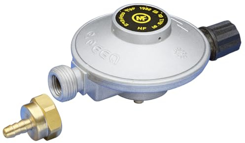 DIPRA - Détendeur Butane Camping NF - Débit 0-5 kg/h - Pression 28 mbar - Entrée M 16/150 - Sortie M 20/150 avec Raccord Tétine - Certifié NF