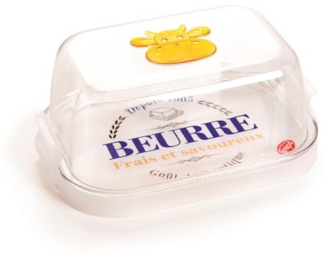 Snips | Burriera Farm | Porta Burro 0,50 LT | Vassoio con 2 chiusure di sicurezza e Decoro Beurre | Campana Trasparente | Dimensioni 16x11x7 cm | Made in Italy | 0% BPA e phthalate free