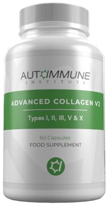 Advanced Collagen V2.Type I, II, III, V and X Hydrolysed Collagen Supplement with Vitamin C, L-glycine and Protease. 60 Easy-To-Swallow Capsules. For Healthier Skin, Joints & Gut.