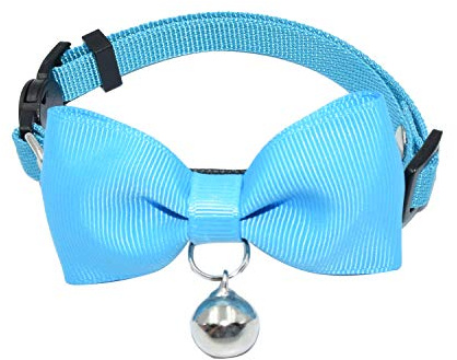 Olahibi Katzenhalsband mit Sicherheitsverschluss, handgefertigt, Fliege, klare Glocke, Nylon-Material, für ausgewachsene Katzen (S, blau)