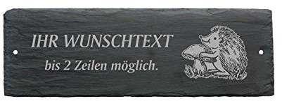Türschild IGEL MIT PILZ - mit Wunschtext - aus Schiefer - 22 x 8 cm