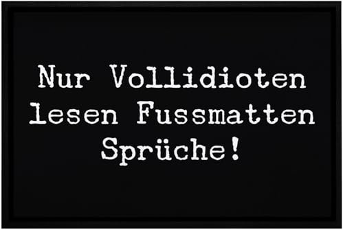 MoonWorks® Fußmatte mit Spruch lustig Nur Vollidioten lesen Fussmattensprüche ironisch sarkastisch rutschfest & waschbar Weiss 60x40cm