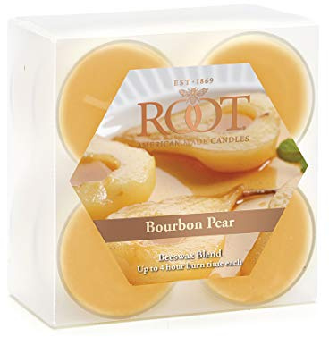 Root Candles Scented Tealights Handcrafted Beeswax Blend 4-Hour Tealight Candles, 8-Count, Bourbon Pear