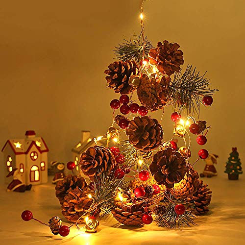 Kevizewo Christmas Garland with Lights,20 LED 2M Pre-Lit Decorations PineCones Light,Battery Operated Christmas Decor for Fireplace Indoor Table Stair railings Mantel