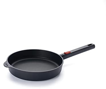 Woll Diamond Logic XR Flachpfanne - Induktiv -, Ø 24 cm, 5 cm hoch, mit abnehmbarem Stiel - Geeignet für alle Herdarten, Aluminiumguss, Antihaft-Versiegelung, backofenfest, schwarz