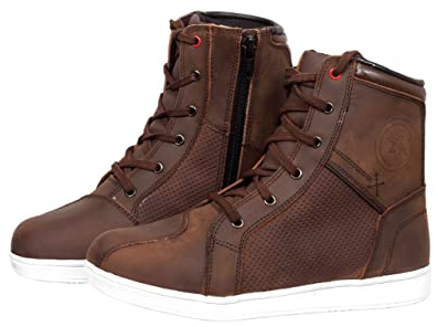 VASTER Botas de motocicleta para motociclista, zapatos de cuero CE Armadura Armadura para hombre, zapatos impermeables de moda para hombres y niños, color Marrón, talla 42 EU