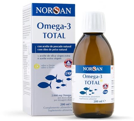 NORSAN Omega 3 Líquido de Aceite de Pescado Sabor Limón – 2.000 mg de Omega-3 por Toma – Alta Dosis de EPA y DHA – Certificado IFOS – 100% Natural con 800 UI de Vitamina D3 – Sin Regusto – 200 ml