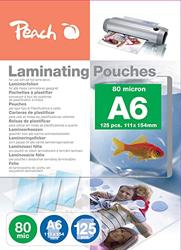 Peach Laminierfolien A6-80 mic - 125 pouches - glänzend - Premiumqualität für beste Laminierergebnisse - kompatibel mit Geräten aller Markenhersteller - PP580-04P
