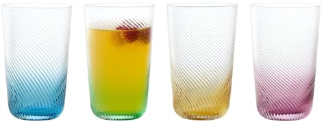 Anton Studio Designs Swirl Handmade Highball Glasses for Cocktails, Water, or Smoothies - 550 ml - Multi-Coloured - Set of 4 Elegant Drinking Glasses