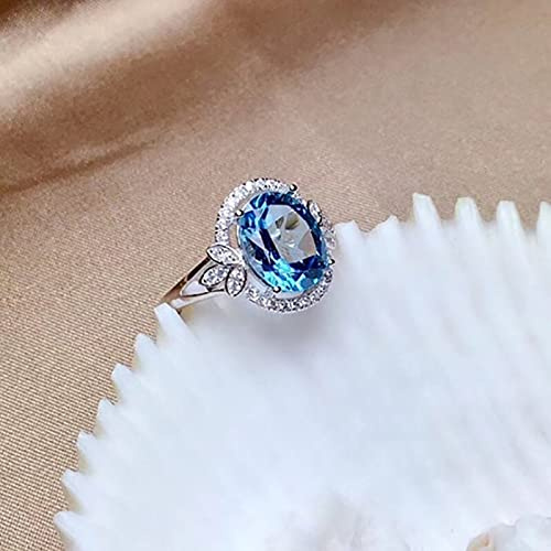 HCMA Mode Femme Bague Bijoux Synthétique Saphir Argent Mariage Bague de Fiançailles Vintage Exquis Dames Bague Bleu Zircon Cadeau