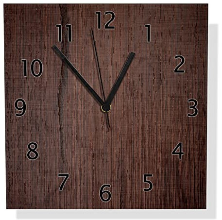 Wallario Design Wanduhr Holz-Optik Textur dunkelbraunes Holz aus Aluverbund, Alu-Uhr Größe 30 x 30 cm, Schwarze Zeiger mit Metalloptik