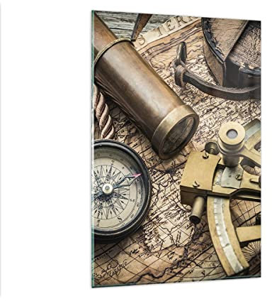 Wandbilder Dekoration Wohnzimmer Kompass Kompass Karte Bilder auf Glas 80x120cm Glasbild Schlafzimmer Küche Deko Wand Kunstdruck Art Groß XXL Wanddeko Bild im Glas Modern Wall Decor GPA80x120-3730