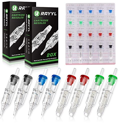 Rayyl Tattoo Cartridge Nadeln Mix, 40 Stück Tattoo Cartridges Nadeln Set 3RL 3RS 5RM 5M1 Mixed Cartridge Nadeln für Tattoo Cartridge Machine Pens