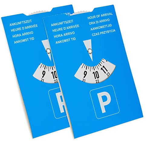 Disco di parcheggio, 2 pezzi, in blu, in carta, regolabile su entrambi i lati, parchimetro con otto lingue, per auto, camion, Disco di parcheggio blu, dischi di parcheggio, scheda di parcheggio