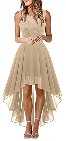 unilarinna Frauen Spitze Kleid mit Schleife Gürtel Abendkleid elegant unregelmäßige Länge ärmellos Chiffon Brautjungfer Cocktail Party Damen Slim Fit ohne Bounce Wrapped Brust Ärmellos Cocktailkleid