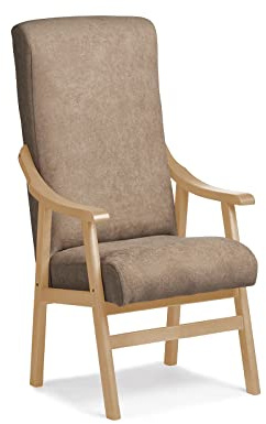 Abuelo a Gusto - Silla Brazos de Madera, Respaldo Recto, Ideal para Personas Mayores, Movilidad Reducida o Dolor Espalda. Usada en residencia y geriátricos. Tamaño: 57x69x116 cm. (Natural, Tostado)
