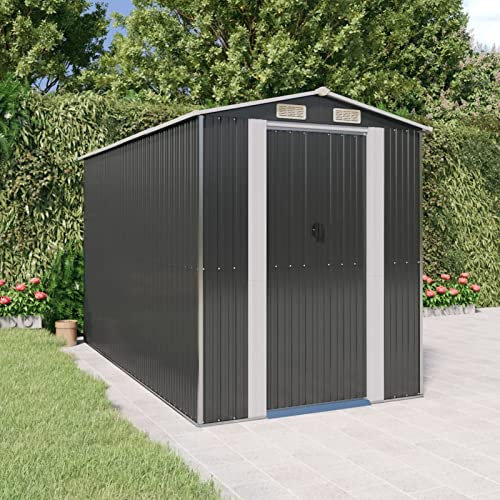 Yolola Geräteschuppen XXL Gartenhaus Metall Anthrazit Metall Gartengerätehaus Garten Schuppen Lagerschuppen Gerätehaus Gartenhäuser & Aufbewahrung Metallgerätehaus 192 x 357 x 223 cm Verzinkter Stahl