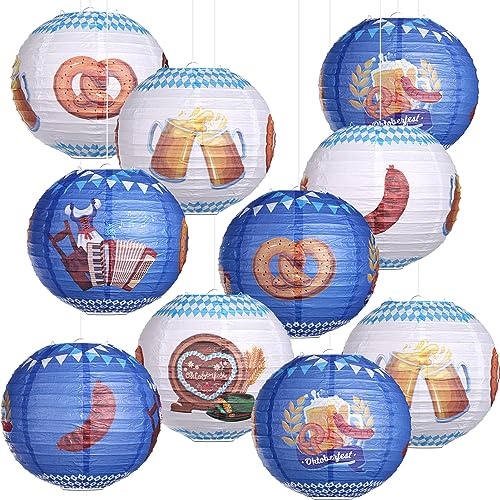 Kesote Oktoberfest Deko Lampions 10 PCS Papierlaterne 10 Zoll Laterne Papier Bayrische Dekoration Bayern Party Set Hängedeko