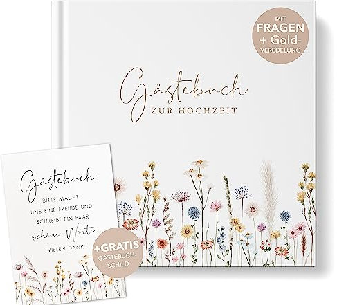 luftundliebe Gästebuch Hochzeit mit Fragen zum ausfüllen, Gästebuch, Hochzeit Gästebuch, Vintage, Goldfolienveredelung, Hochzeitsgästebuch, Hardcover - Wildflowers