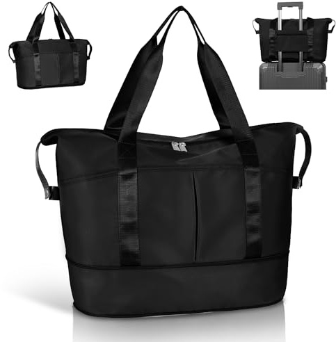 FIORETTO Designed for Ryanair Cabin Bags 40x20x25 Underseat Convertible Cabin Bag 45X36X20 for New Easyjet, Carry On Travel Weekend Overnight Duffle Hospital Hand Luggage for Women Men Black