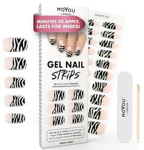 MOYOU LONDON 20 st halvhärdade gelremsor för manikyr av professionell kvalitet - fungerar med alla UV-nagellampor, lätt att applicera, klippa och ta bort