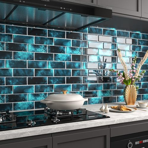 FunStick 30×30CM 15 Stück Klebefliesen Küchenrückwand Waschbar Wandfliesen Selbstklebend Küche Dunkelblau Wandsticker Küche Fliesen Selbstklebend Wand Wasserdicht 3D Fliesenaufkleber Bad Dunkelblau