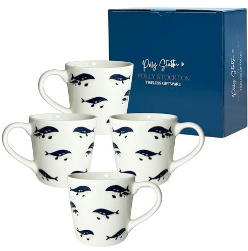 Polly Stockton - Tazzine Caffe Particolari Con Orche. Set Di 4 Tazzine Da Caffè, 400ml. Nuova Porcellana Ossea Tazzine Da Caffe. Tazza Di Orca Per Gli Amanti Degli Animali, Regali Per Donna.