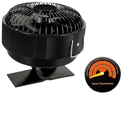 Runder großer Luftvolumen-Wärmebetriebener Ofenventilator Nicht-elektrischer Wärmebetriebener Kamin-Ventilator mit Thermometer für Holz/Kohle/Pellet