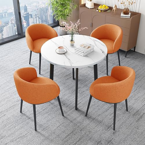 Moderner Esstisch Mit 4 Stühlen Set, Rundes Esszimmertisch-Set Für 4 Personen, Platzsparender 4-Sitzer-Café-Tisch, Konferenztisch, Besprechungstisch, Für Zuhause, Küche, Bibliothek (Color : Orange)