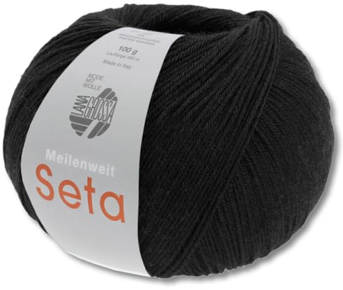 Frida's Wollhaus Lana Grossa 100 g Meilenweit 100 Seta Sockenwolle Merino Seide Garn 31 Farben (16 | Schwarz)