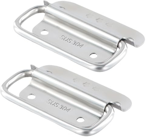 volumoon 2Pcs Metal Folding Handle, Chest Box Handles, Stainless Steel Pull Handle, Luggage Hardware Box Handle, for Storage Boxes Toolbox Replacement, Silver