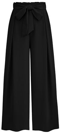 PRETTYGARDEN Women's Wide Leg Work Pants Business Casual High Waisted Loose Palazzo Trouser Summer Clothes (Black,Large)