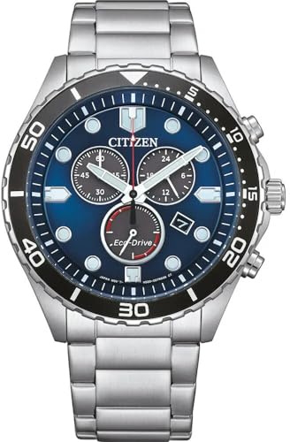 Citizen Eco-Drive Herrenuhr Edelstahl, Blau, 43 mm 41.5 mm, AT2560-84L | Eco-Drive Solar, Keine Batterie Nötig, Kristallglas, 10 bar Wasserdicht, 150 Tage Gangreserve, 24h Anzeige, Datum