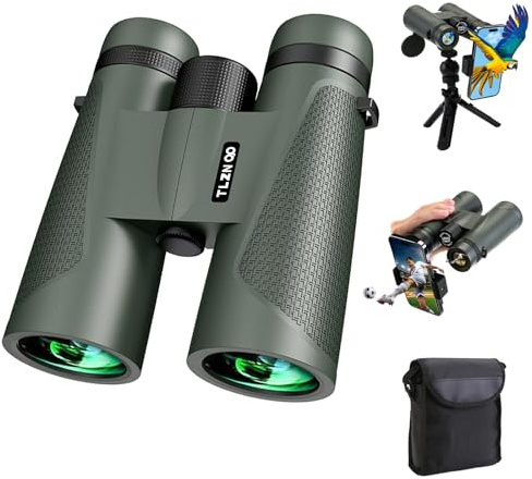TLZN OP verstellbares 18 × 50 HD-Hochleistungs-Fernglas für Erwachsene mit verbessertem Handy-Adapter und Stativ – langlebig, wasserdicht – ideal für Sternenbeobachtung, Vogelbeobachtung, Reisen, Jagd