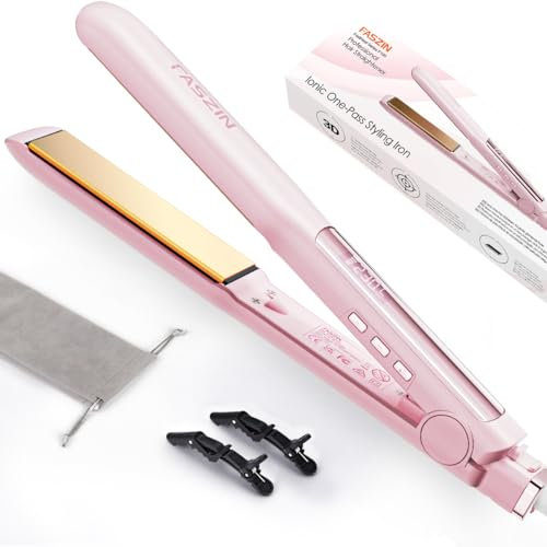 Faszin Hair Straighteners, Ionic Titanium Plate for Smooth Shiny Results, 20S Fast Heat Up Flat Iron, Clear LCD Display (Pink)
