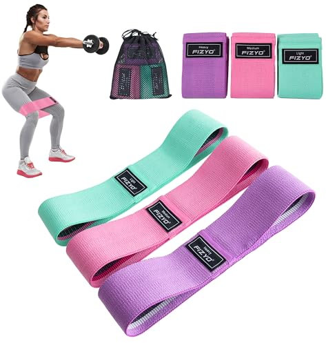 Fizyo 3er-Set Fitnessbänder mit Widerstandsstufen, Widerstandsbänder für Übungen, Fitnessband aus Stoff für Krafttraining, Muskelaufbau, Yoga und Pilates, inkl. Aufbewahrungstasche