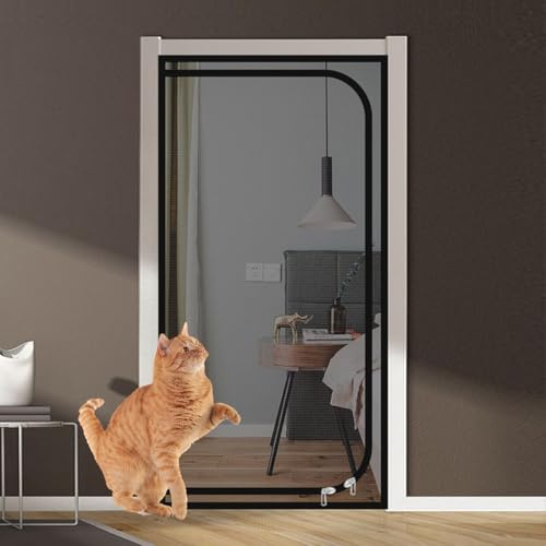 Mosquitera for puerta con cremallera for gatos, mosquitera for mascotas, mosquitera con cremallera, mosquitera extraíble for sala de estar, dormitorio, cocina y patio(Black,75x200cm)