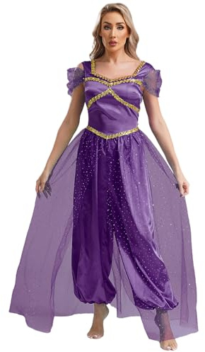 iiniim Damen Bauchtanz Kostüm Glitzer Body Overall Arabische Prinzessin Kostüm Bauchtänzerin Indische Tanzkleidung Halloween Karneval Partykleid Dunkel Lila 4XL