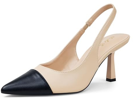 Zhabtuc damer höga klackar pumps fashionabla klackar med ankelrem pumps slip-on högklackade skor för fest bröllop examen höga skor med penigklack, Svart och beige B 8 cm hälhöjd, 38.5 EU
