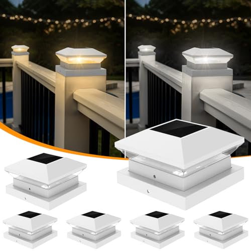 T-SUN Bright Solar Post Cap Lights 6 Pack – Outdoor Waterproof Solar Powered Deck Fence Post Lights for Wooden (4x4/6x6) & Vinyl (4x4/5x5) Posts – 2 Modes for Garden, Patio, Gate, Mailbox, Porch