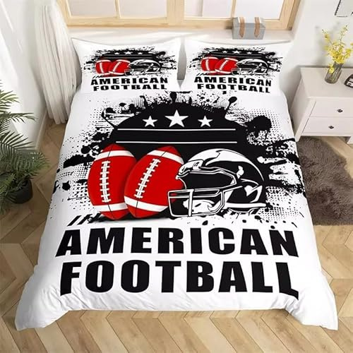 PUOJIEAT Housse de Couette 200x200 Football Américain, 3D Imprimée Doux Microfibre Parures de Lit Football Américain Housses de Couettes 2 Personnes avec 2 x Taie d'oreiller 65x65 cm q7249