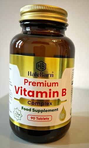 Vitamin B Complex - 90 Tablets (3 Month Supply) High Strength All 8 B Vitamins B1-B2-B3-B5-B6-B12, Biotin, Folic Acid and Vitamin C - Reduction of Tiredness, Energy & Immune Support - Halal- HaleBarn