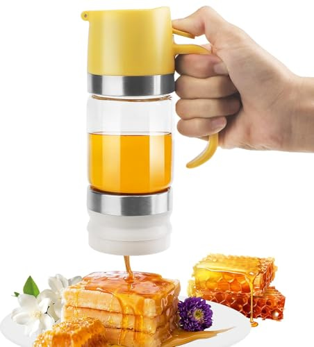 mumisuto Distributeur de miel en Verre Anti-Goutte, 315ml/10,65 Oz Pot de Miel Avec Poignée Distributeur de Sirop, Distributeur de Miel Amovible en Verre, pour Sirop Sucre Sauce Soja Cuisson Vin